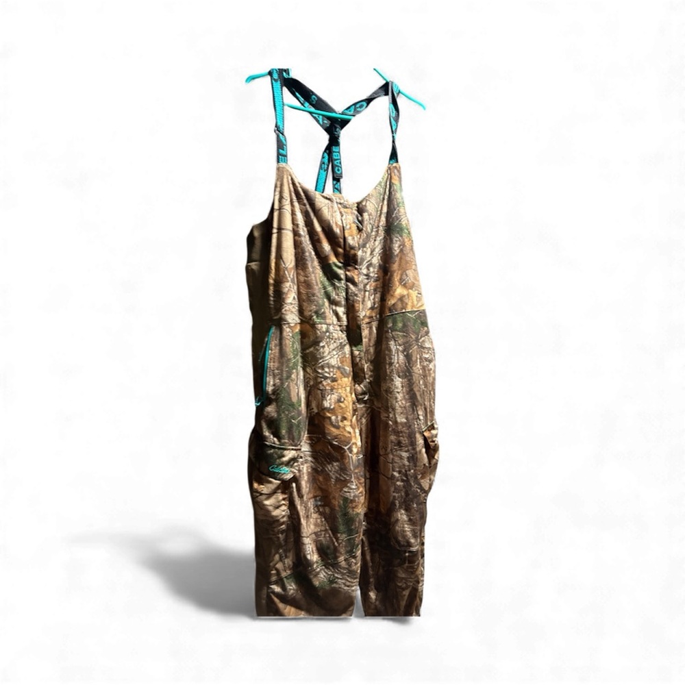 Cabela's Camouflage Overalls with Teal Straps